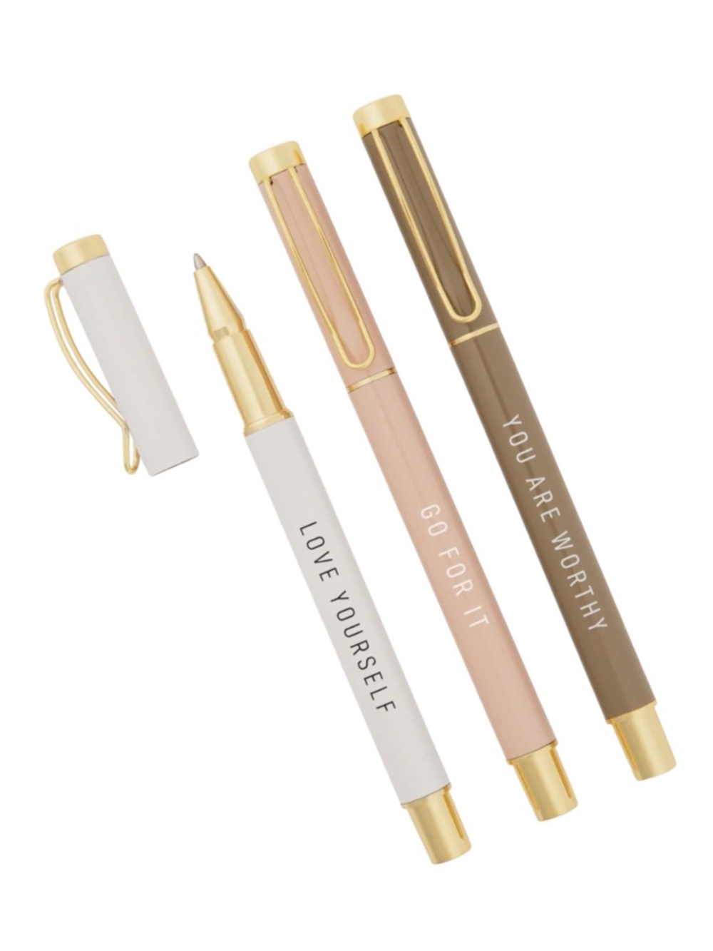 Set of 3 Motivational Ballpoint Pens - White, Blush, Taupe